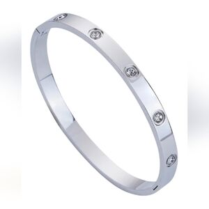 Stainless steel bracelet cz stones silver plated 4 mm small size